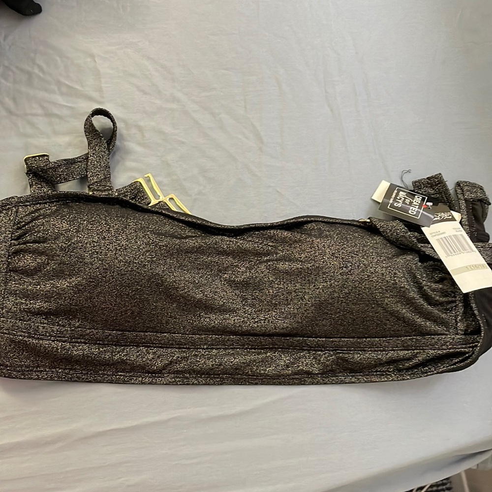 NWT Macys California Waves Plus Bathing Suit Glitter Silver Metallic Bikini Top